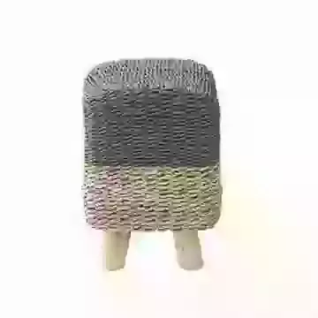 Stripy Square Basketweave Stool - Grey Top